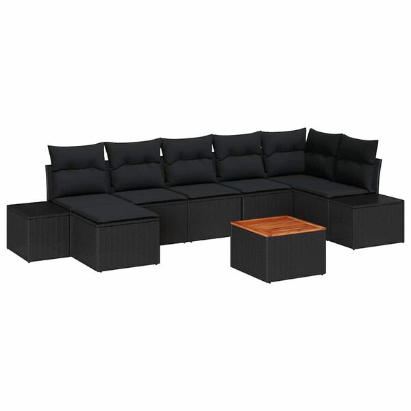 vidaXL Conjunto de Sof&aacute; de Jardim com almofada 8 pcs Preto vime PE