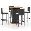 vidaXL 5 pcs conjunto de bar p/ jardim c/ almofad&otilde;es vime PE preto