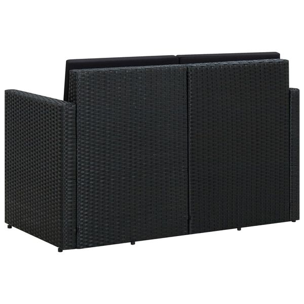 vidaXL Sofá de jardim 2 lugares com almofadões vime PE preto