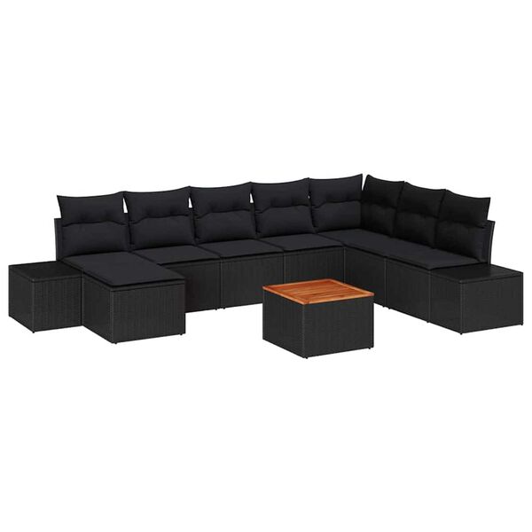 vidaXL Conjunto de Sof&aacute; de Jardim 9 pcs Preto