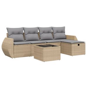 vidaXL 6 pcs conj. sof&aacute;s jardim c/ almofad&otilde;es vime PE bege misturado