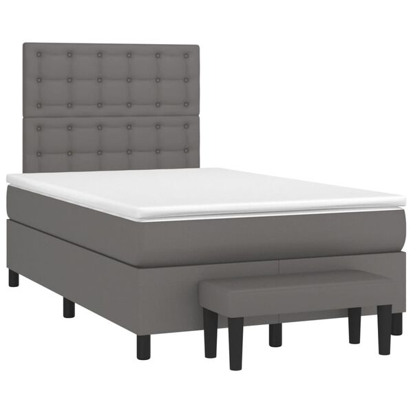 vidaXL Cama boxspring com colch&atilde;o 120x190 cm couro artificial cinzento