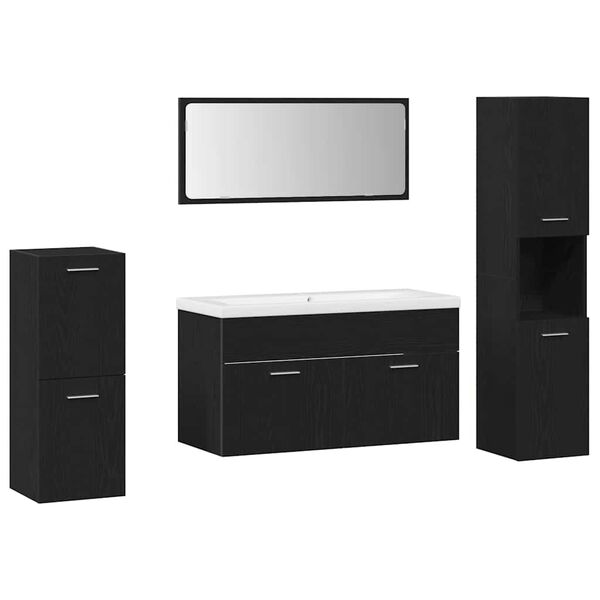 vidaXL Conjunto de M&oacute;veis para Banheiro com porta 5 pcs Carvalho Preto