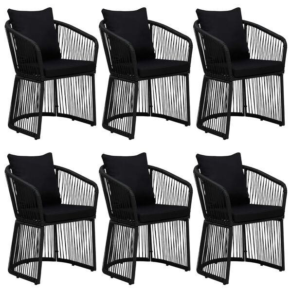 vidaXL 7 pcs conjunto de jantar p/ jardim c/ almofad&otilde;es vime PVC preto