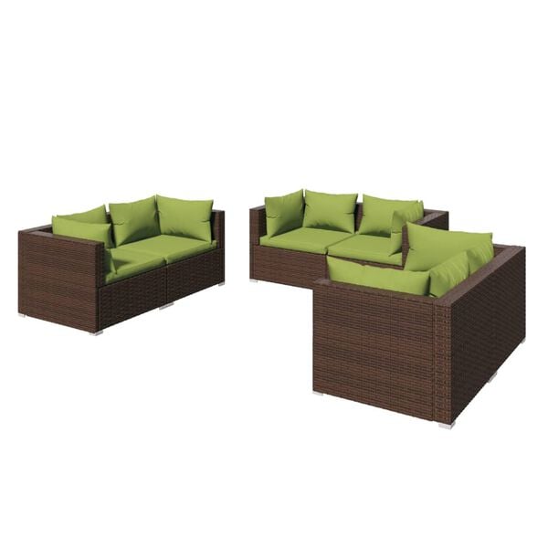 vidaXL 6 pcs conjunto lounge jardim c/ almofadões vime PE castanho