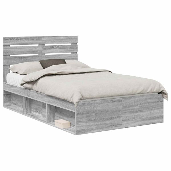 vidaXL Estrutura da Cama com cabeceira Cinza Sonoma 135 x 190 cm