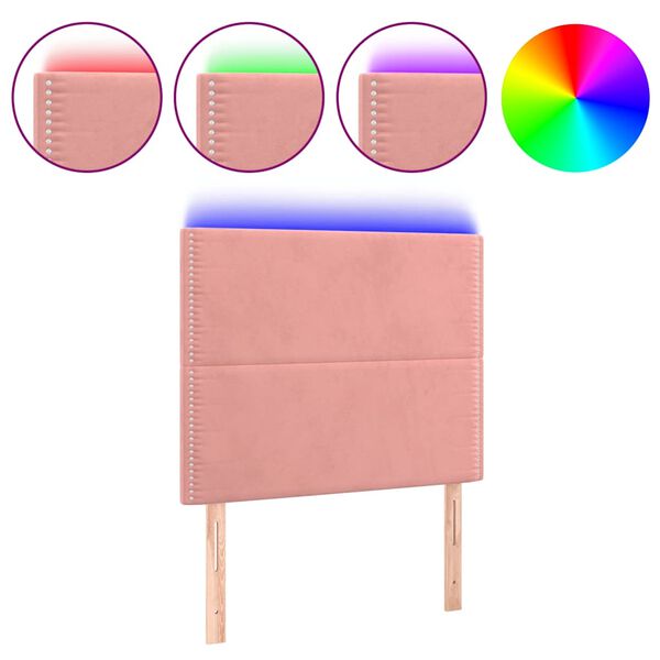 vidaXL Cabeceira de cama c/ luzes LED veludo 100x5x118/128 cm rosa
