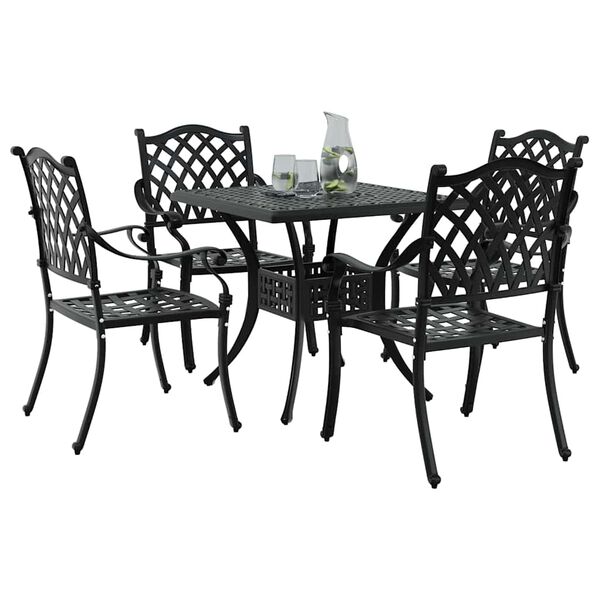 vidaXL Conjunto de Mesa de Jardim 5 pcs Preto Alum&iacute;nio Fundido