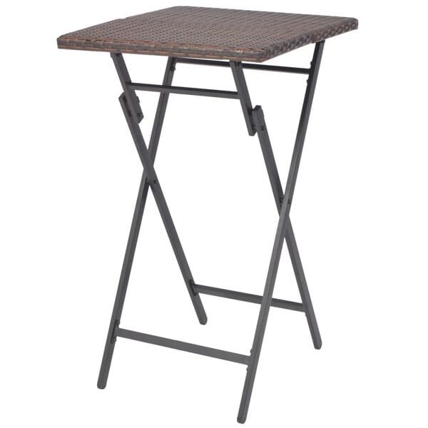 vidaXL 3 pcs conjunto bistr&ocirc; dobr&aacute;vel em a&ccedil;o e vime PE castanho