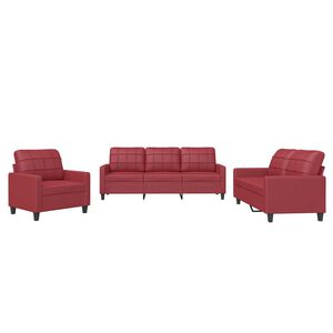 vidaXL 3 pcs conjunto sof&aacute;s c/ almofad&otilde;es couro artif. vermelho tinto