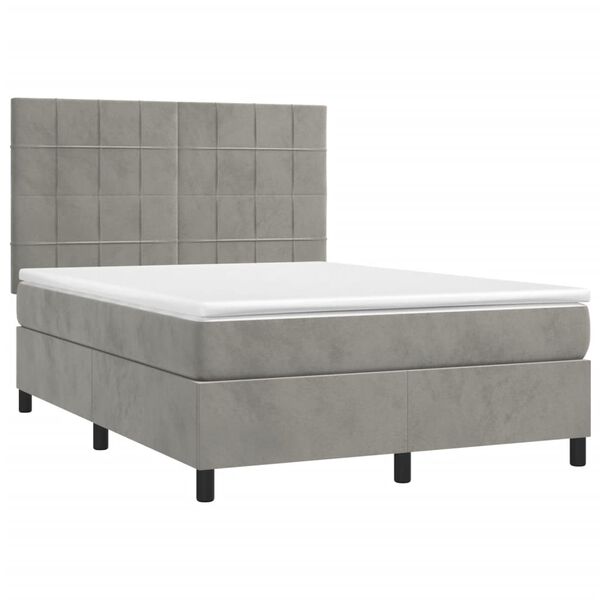 vidaXL Cama box spring c/ colch&atilde;o/LED 140x200 cm veludo cinzento-claro
