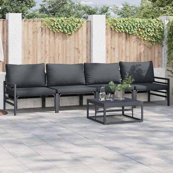 vidaXL Conjunto de Sof&aacute; de Jardim com almofada 5 pcs Preto A&ccedil;o