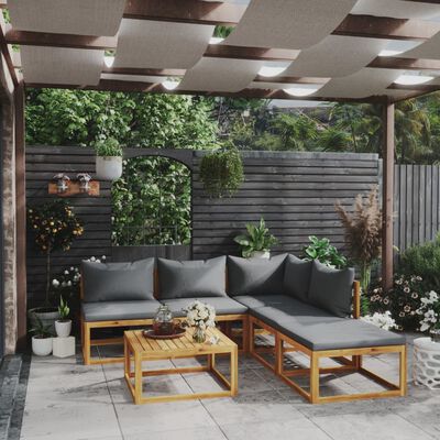 vidaXL 6 pcs conjunto lounge de jardim c/ almofadões acácia maciça