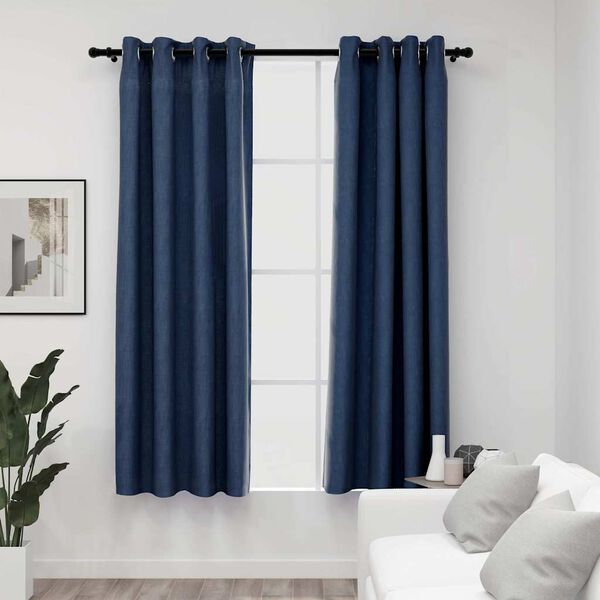 vidaXL Cortinas opacas aspeto linho c/ ilh&oacute;s 2 pcs 140x175 cm azul