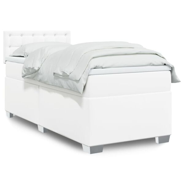vidaXL Cama com molas/colchão 100x200 cm couro artificial branco