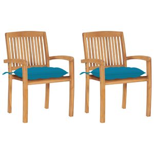 vidaXL Cadeiras de jardim c/ almofad&otilde;es azul-claro 2 pcs teca maci&ccedil;a