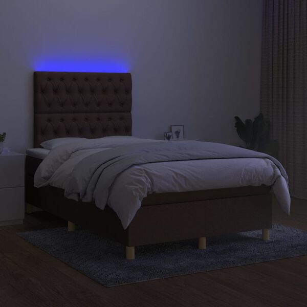vidaXL Cama box spring c/ colch&atilde;o/LED 120x200cm tecido castanho-escuro