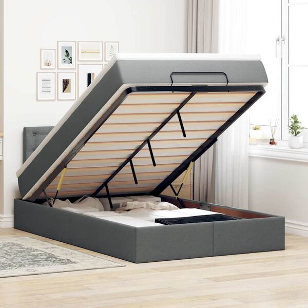 vidaXL Cama otomana com colch&atilde;o&LEDs 120x200 cm tecido cinzento escuro