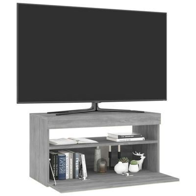vidaXL Móvel de TV com luzes LED 75x35x40 cm cinzento sonoma