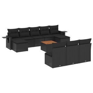 vidaXL 11 pcs conjunto sof&aacute;s de jardim c/ almofad&otilde;es vime PE preto