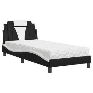 vidaXL Cama Viana com colch&atilde;o 90x200 cm couro artificial preto e branco