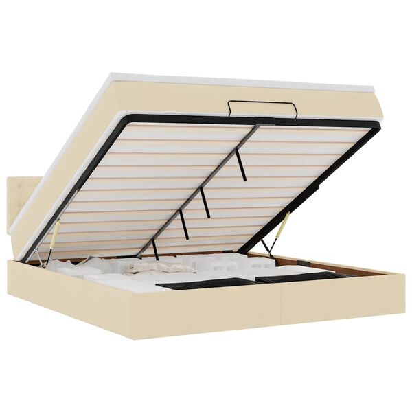 vidaXL Estrutura de cama otomana com colchão tecido creme 160x200cm