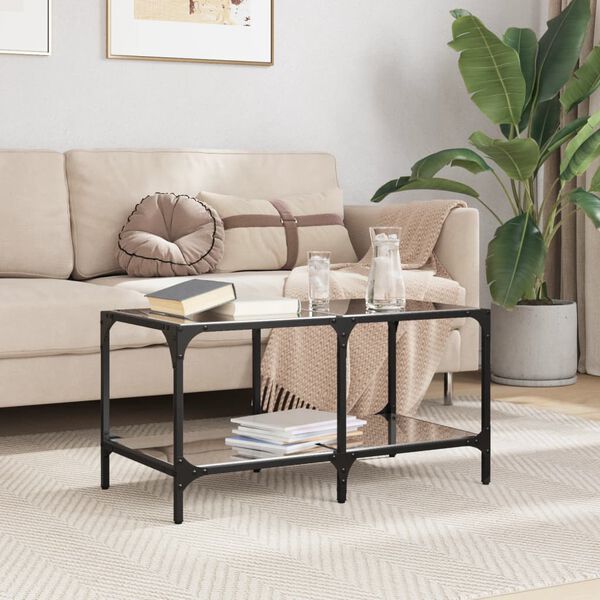 vidaXL Mesa de centro com topo em vidro preto 78,5x40x40 cm aço