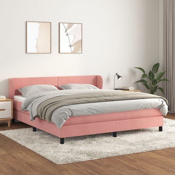 vidaXL Cama com molas/colch&atilde;o 160x200 cm veludo rosa