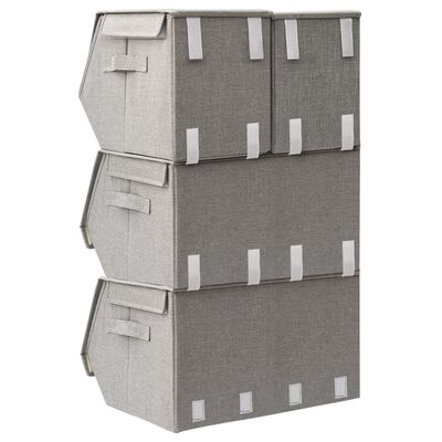 vidaXL Conjunto caixas de arrumação empilháveis 4 pcs tecido cinzento