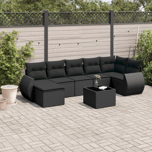 vidaXL 8 pcs conjunto sof&aacute;s de jardim com almofad&otilde;es vime PE preto