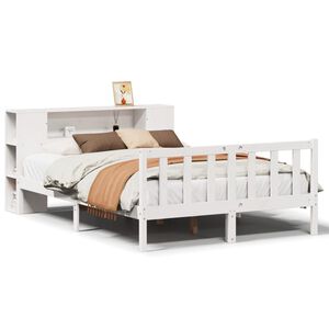 vidaXL Cama com estante sem colch&atilde;o 120x190 cm pinho maci&ccedil;o branco