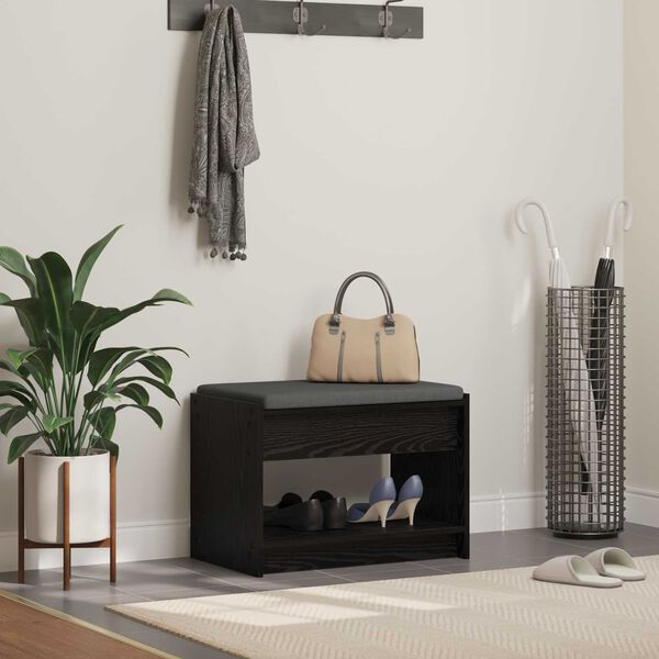 vidaXL Banco de Hall com almofada Carvalho Preto 63 x 38 x 45 cm