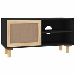 vidaXL M&oacute;vel de TV 80x30x40 cm pinho maci&ccedil;o/vime natural preto