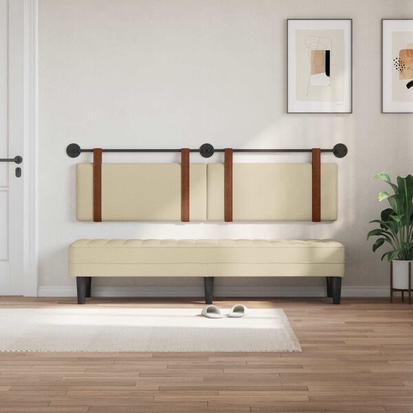 vidaXL Cabeceira Suspensa Liso Creme 170 x 55 x 5 cm PU Antigo