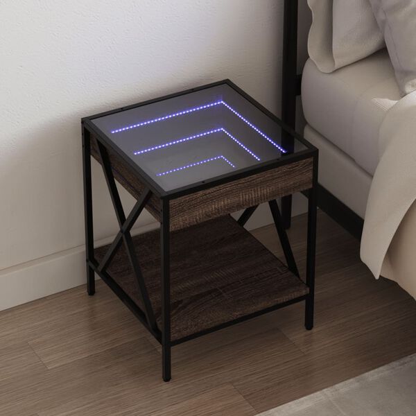 vidaXL Mesa de cabeceira c/ LED Infinity 40x40x49 cm carvalho castanho