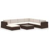 vidaXL 8 pcs conjunto lounge jardim c/ almofad&otilde;es vime PE castanho
