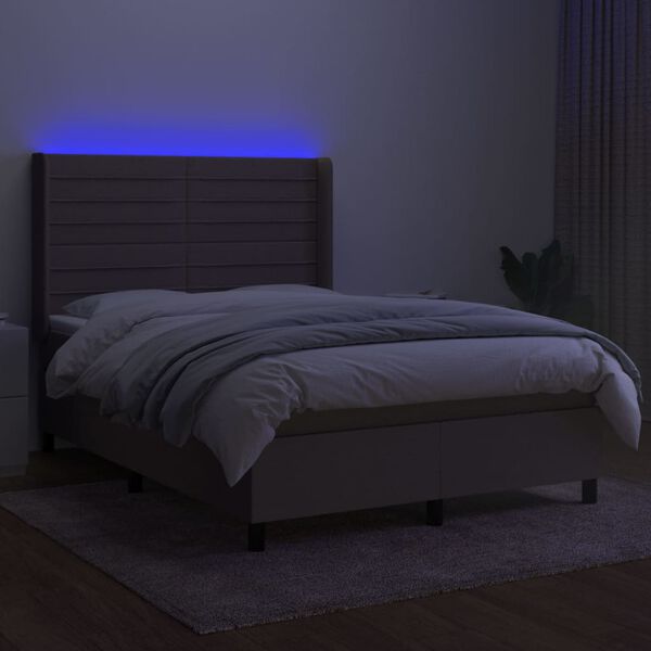vidaXL Cama box spring colchão/LED 140x200 cm tecido cinza-acastanhado