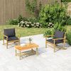 vidaXL 3pcs conj. lounge de jardim bambu c/ almofadões cinzento-escuro