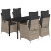 vidaXL 5 pcs conjunto de jantar p/ jardim c/ almofad&otilde;es vime PE cinza