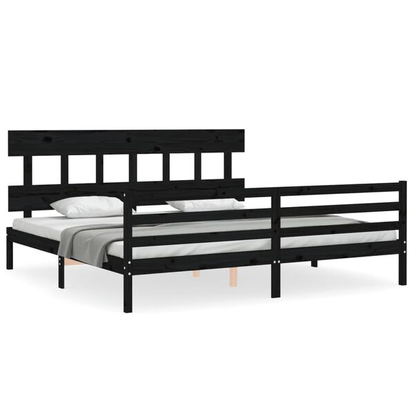 vidaXL Estrutura de cama com cabeceira 200x200 cm madeira maci&ccedil;a preto