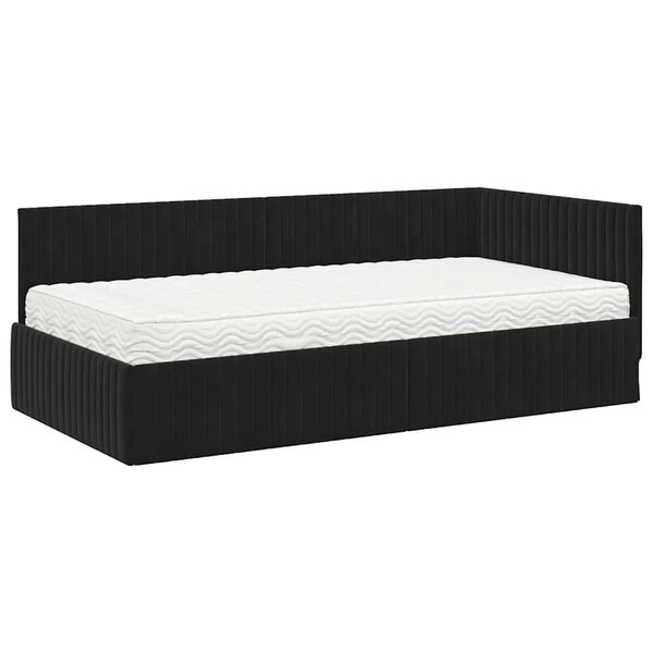 vidaXL Estrutura de Cama de Canto com Colch&atilde;o 2 pcs Preto Veludo