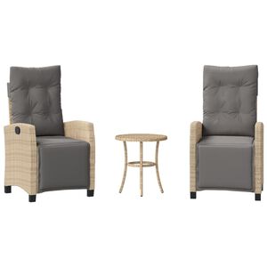 vidaXL 3 pcs conjunto bistr&ocirc; com almofad&otilde;es vime PE bege misturado