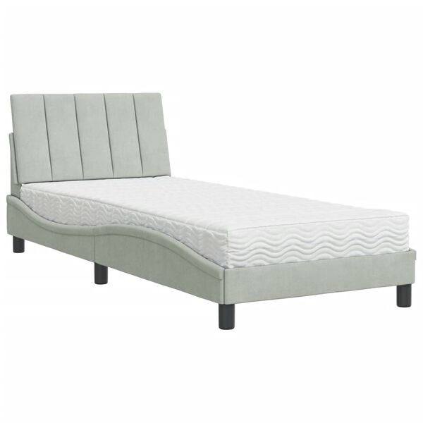vidaXL Cama com colch&atilde;o Hanko 90x190 cm veludo cinzento-claro
