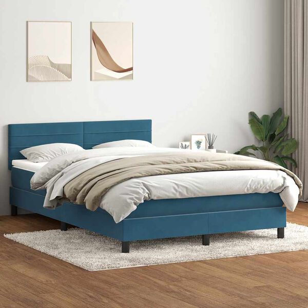 vidaXL Cama com molas/colch&atilde;o 140x220 cm veludo azul-escuro