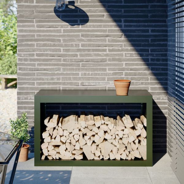 vidaXL Suporte para lenha 100x40x60 cm a&ccedil;o verde