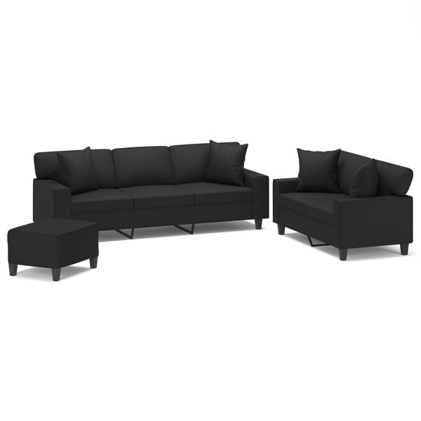 vidaXL 3 pcs conj. de sof&aacute;s c/ almofadas/almofad&otilde;es couro artif. preto