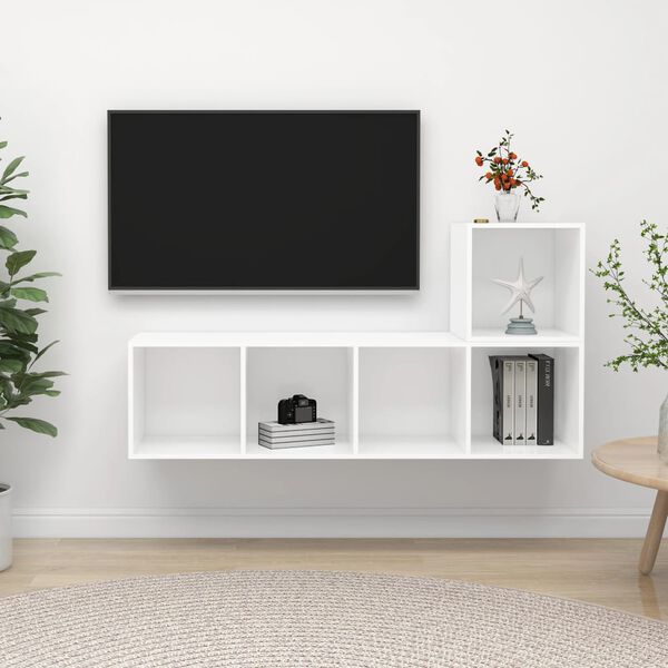 vidaXL 2 pcs conjunto de m&oacute;veis de TV contraplacado branco