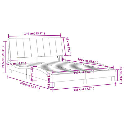 vidaXL Estrutura de cama c/ luzes LED 140x190 cm veludo cinzento-claro