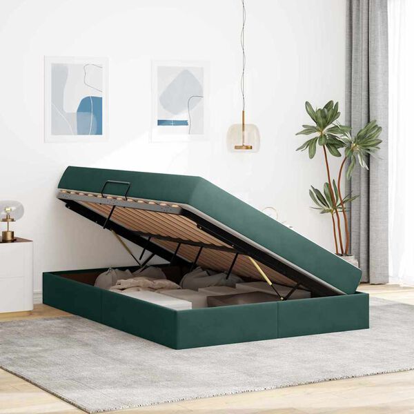 vidaXL Cama com arruma&ccedil;&atilde;o e colch&atilde;o Verde Escuro 140 x 190 cm Veludo