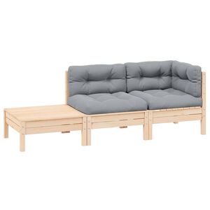 vidaXL 3 pcs conj. lounge jardim c/ almofad&otilde;es cinzentos pinho maci&ccedil;o